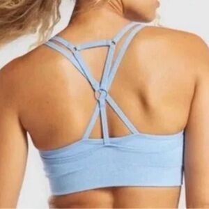 Gymshark Adapt Blue Marl XS Seamless Sports Bra Double Layer Strappy No Pads EUC